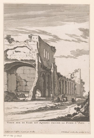 Ruiny akweduktu w Rzymie Vieux Mur de Rome dit Aquaduc proche la Porte St. Paul (tytuł na obiekcie) autorstwa Nicolas Perelle