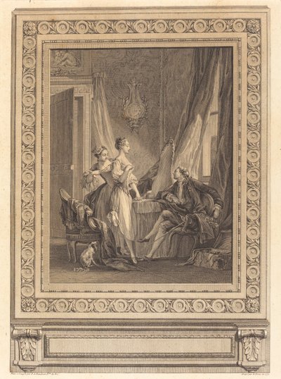 Toaleta autorstwa Nicolas Ponce after Pierre Antoine Baudouin with border by Charles Nicolas Cochin II