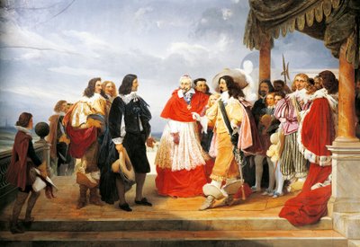 Kardynał Richelieu przedstawiający Poussina Ludwikowi XIII w 1640 r., fragment obrazu Jeana Alaux z 1832 r. (1786-1864), Francja autorstwa Nicolas Poussin