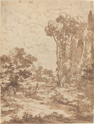 Figury kąpiące się w strumieniu autorstwa Nicolas Poussin