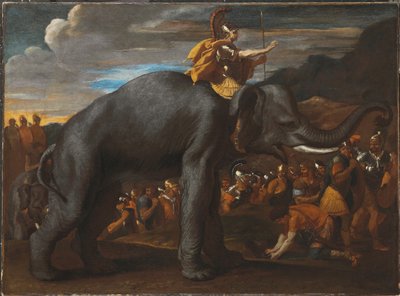 Hannibal przekraczający Alpy na słoniu autorstwa Nicolas Poussin