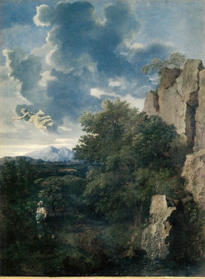 Krajobraz z Hagar i aniołem (obraz na płótnie) autorstwa Nicolas Poussin
