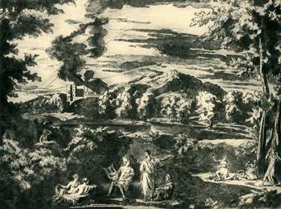 Pejzaż z Orfeuszem i Eurydyką, połowa XVII wieku, 1943. autorstwa Nicolas Poussin