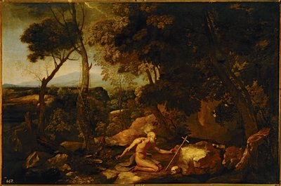 Pejzaż ze świętym Jerome ... (obraz na płótnie) autorstwa Nicolas Poussin