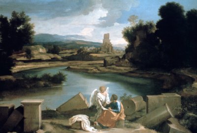 Pejzaż ze św. Mateuszem i Aniołem, ok. 1645 autorstwa Nicolas Poussin