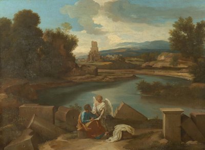 Pejzaż z Kampanii Rzymskiej, ze świętym Mateuszem i aniołem autorstwa Nicolas Poussin