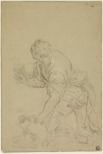 Mężczyzna klęczący z dzbanem (recto); stojący mężczyzna (verso) autorstwa Nicolas Poussin