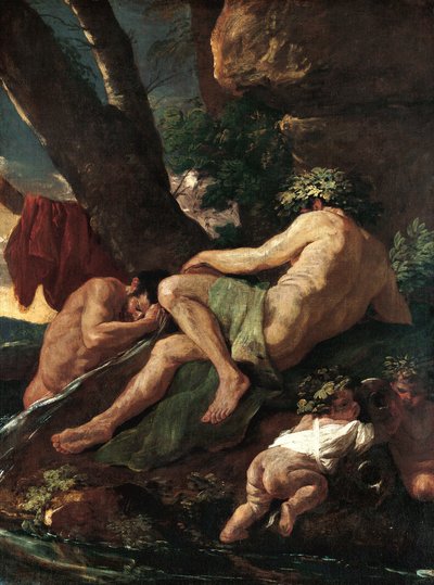 Midas myjący się u źródła Pactolus autorstwa Nicolas Poussin