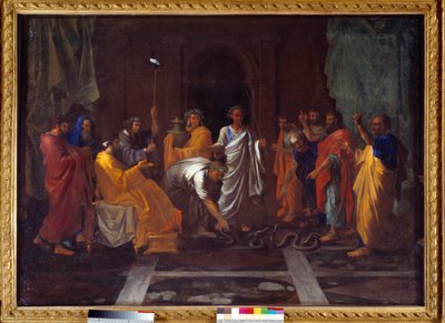 Mojżesz zamienia laskę Aarona w węża. Obraz Nicolasa Poussina autorstwa Nicolas Poussin