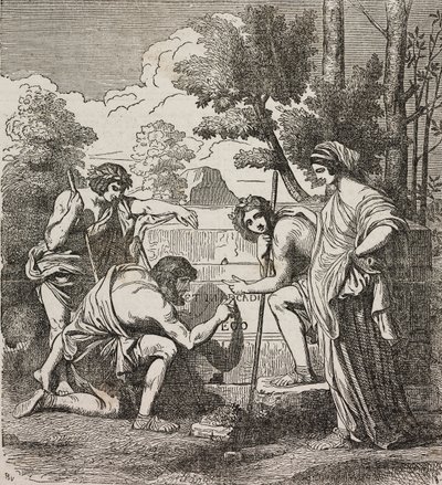 Pasterze z Arkadii, wg obrazu Nicolasa Poussina, ilustracja z Teatru Uniwersalnego, kolekcja encyklopedyczna i scenograficzna, nr 512, 4 maja autorstwa Nicolas Poussin