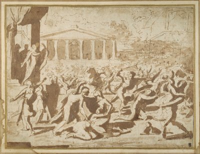 Studium porwania kobiet Sabinek, ok. 1633 (tusz i pranie na papierze) autorstwa Nicolas Poussin