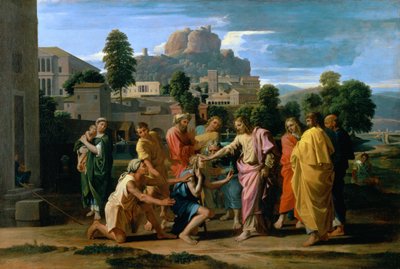 Ślepy z Jerycha, czyli Chrystus uzdrawiający niewidomych, 1650 autorstwa Nicolas Poussin