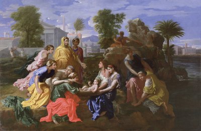 Odnalezienie Mojżesza (olej na płótnie) autorstwa Nicolas Poussin