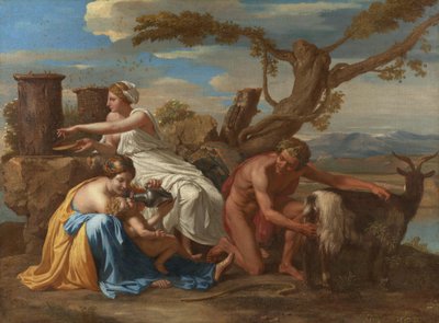 Mały Jowisz karmiony przez kozę Amaltea autorstwa Nicolas Poussin