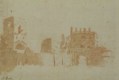 Widok na Rzym (sepia na papierze) autorstwa Nicolas Poussin