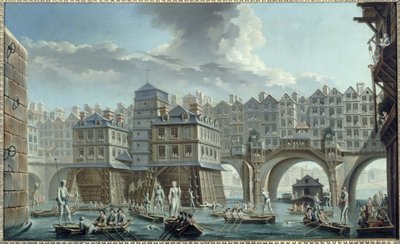 Pojedynek marynarzy między Pont Notre-Dame i Pont au Change autorstwa Nicolas Raguenet