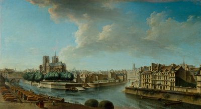 Notre Dame i zachodni kraniec Ile Saint-Louis autorstwa Nicolas Raguenet