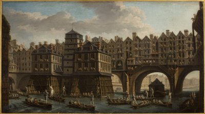 Pojedynek marynarzy między Pont Notre-Dame i Pont au Change autorstwa Nicolas Raguenet