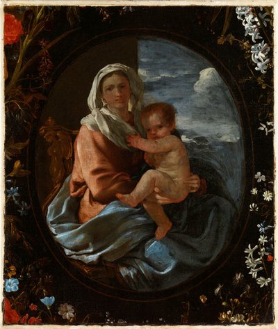 Dziewica z Dzieciątkiem w girlandzie kwiatów autorstwa Nicolas & Seghers Daniel (1590–1661) Poussin