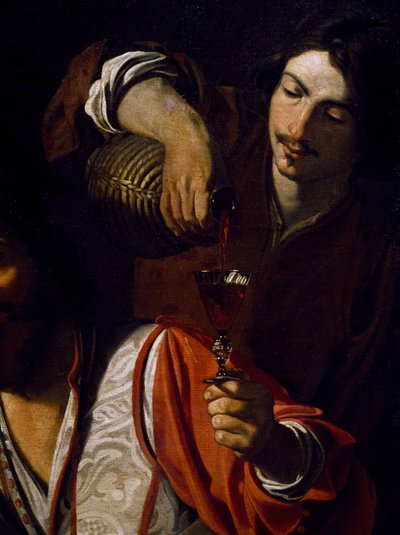 Sługa nalewający wino, fragment Spotkanie pijących, Nicolas Tournier (ochrzczony w 1590-przed 1639), olej, płótno autorstwa Nicolas Tournier