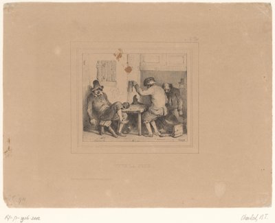 Trzech pijanych chłopów w knajpie Vive la joie (tytuł na obiekcie) Szkice 1837 (tytuł serii) Croquis przez Charlet 1837 (tytuł serii) autorstwa Nicolas Toussaint Charlet