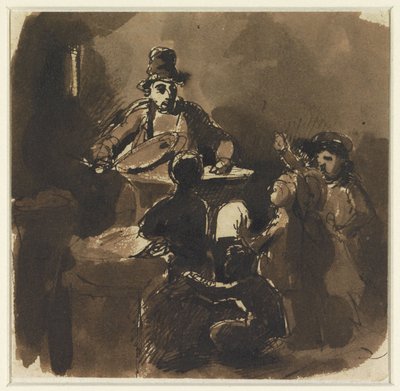 Dzieci przy ognisku sprzedawcy kasztanów (?) autorstwa Nicolas Toussaint Charlet