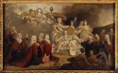 Alegoria zaręczyn Ludwika XV z hiszpańską infantką Marią-Anną-Victoire (1722), 1722 (olej na płótnie) autorstwa Nicolas de (workshop) Largilliere