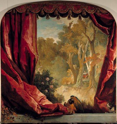 Kompozycja dekoracyjna z zasłonami, pejzażem i zwierzętami Obraz Nicolasa de Largilliere (1656-1746) XVIII w. Słońce. 2,61x2,51 m² autorstwa Nicolas de Largillière