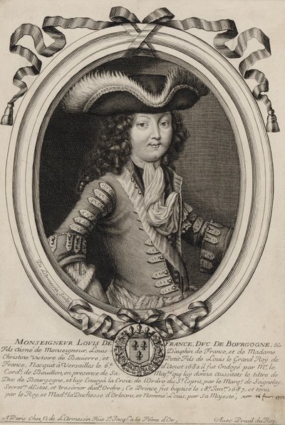 Grawerowany portret Ludwika, księcia Burgundii (1682-1712) autorstwa Nicolas de Larmessin