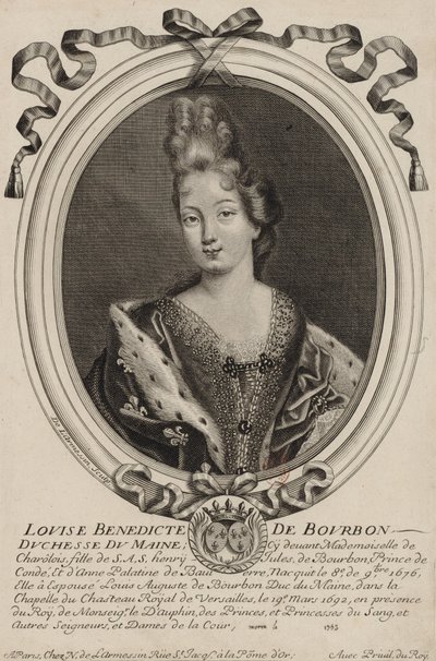 Rycina przedstawiająca Louise Bénédicte de Bourbon (księżną Maine), autorstwa Nicholasa de Larmessin z Paryża, ok. 1690 r. autorstwa Nicolas de Larmessin