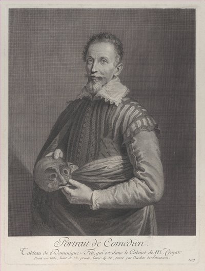 Portret komika: portret Francesco Andreiniego trzymającego maskę, 1729-40., 1729-40. autorstwa Nicolas de Larmessin