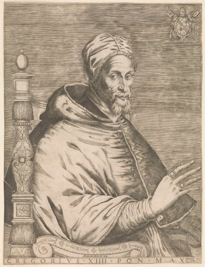 Portret papieża Grzegorza XIV w pozycji siedzącej Grzegorza XIII Pon. Maks. (tytuł na obiekcie) autorstwa Nicolaus van Aelst (attributed to)