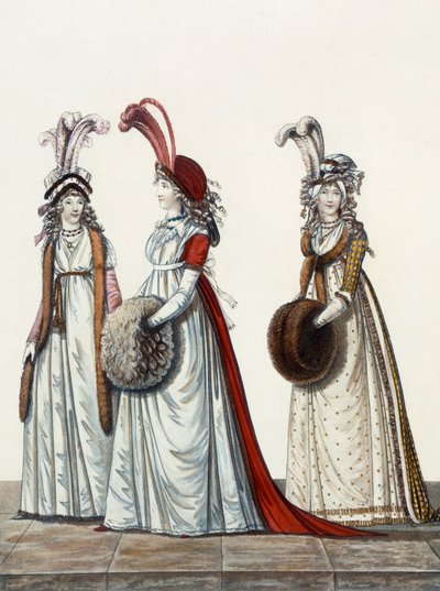 Suknie wieczorowe, rys. 40, rys. 41 i rys. 42 z "The Gallery of Fashion", 1797 autorstwa Nicolaus von Heideloff