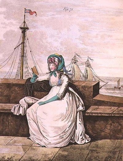 Suknia poranna, ryc. 71 z "Galerii mody" Nikolausa Heideloffa, tom II październik 1795 (rycina) autorstwa Nicolaus von Heideloff