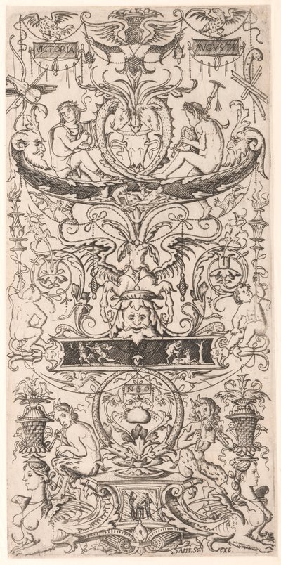 Ozdobny panel z napisem „Victoria Augusta” autorstwa Nicoletto da Modena
