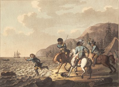Tordenskjold ucieka przed szwedzkimi dragonami autorstwa Niels Truslew
