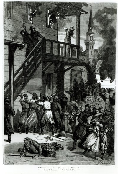 Rzeź Żydów w Rosji, ryt. Gustave Voulquin (fl.1880-90) z Le Journal Illustre, czerwiec 1881 (fot. bw) autorstwa Nielsen