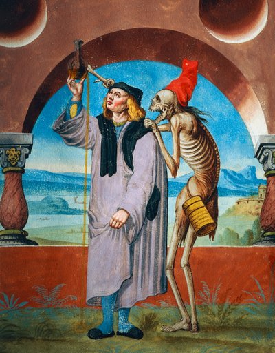 Śmierć z Doktorem, fragment Śmierci, Prawnika i Doktora z cyklu Taniec Śmierci Albrechta Kauw autorstwa Niklaus Manuel