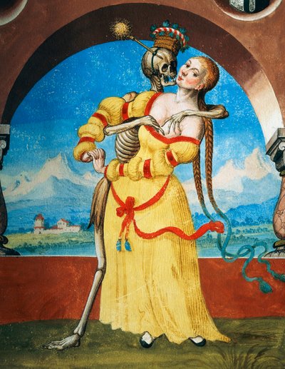 Śmierć z młodą kobietą, fragment Śmierci, wdowy i młodej kobiety z cyklu Taniec śmierci Albrechta Kauw autorstwa Niklaus Manuel