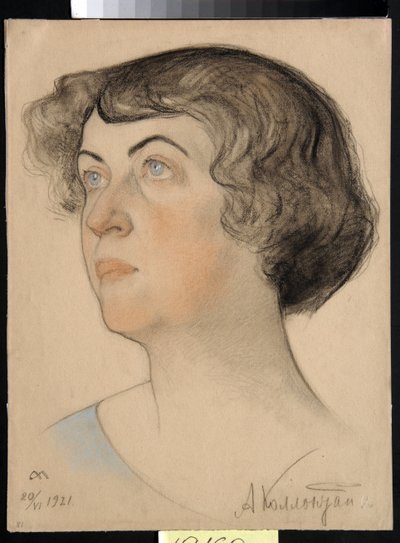Portret Aleksandry Michajłownej Kollontai (1872-1952), rosyjskiej komunistki i sowieckiego polityka (Alexandra M. Kollontai) - Rysunek Nikołaja Andriejewicza Andrejewa (1873-1932) krew i kreda na papierze (32,2x24,3 cm) autorstwa Nikolai Andreevich Andreev