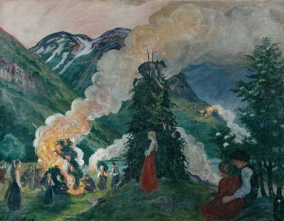 Rozpalanie wielkiego pożaru w środku lata autorstwa Nikolai Astrup