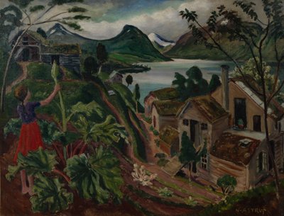 Rabarbar i młoda dziewczyna w Sandalstrand (olej na płótnie) autorstwa Nikolai Astrup