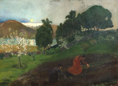 Wiosenna noc w ogrodzie (Nocna praca w ogrodzie) autorstwa Nikolai Astrup