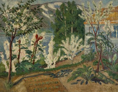 Białe Kwiaty Jølstervannet (olej na płótnie) autorstwa Nikolai Astrup