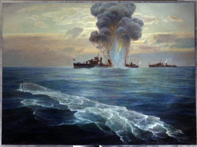 Rosyjska wojna domowa: brytyjski niszczyciel Victoria storpedowany przez bolszewicki okręt podwodny Pantera u wybrzeży wyspy Seskar (Zatoka Fińska), 1 września 1919 (brytyjski niszczyciel Vittoria storpedowany przez bolszewicki okręt podwodny Pantera u wyb autorstwa Nikolai Evlampievich Bublikov