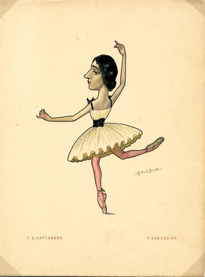 Tancerka baletowa Tamara Karsavina Od: Rosyjski balet w karykaturach, 1902-1905 autorstwa Nikolai Gustavovich Legat