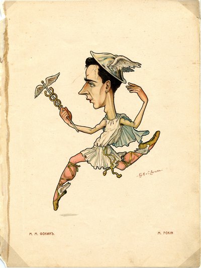 Tancerz baletowy i choreograf Michel Fokine Z: Rosyjski balet w karykaturach, 1902-1905 autorstwa Nikolai Gustavovich Legat