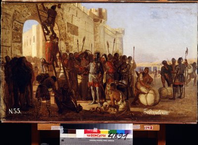 Książę Oleg ma swoją tarczę przymocowaną do bram Konstantynopola. (Igor kijowski, książę Warangian, władca kijowski od 912 do 945). Obraz Nikołaja Korniłowicza Bodarewskiego (1850-1921). Hui autorstwa Nikolai K. Bodarevski