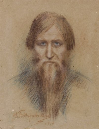 Portret rosyjskiego mistyka Grigorija Rasputina 1869-1916, 1913 autorstwa Nikolai Kornilovich Bodarevsky