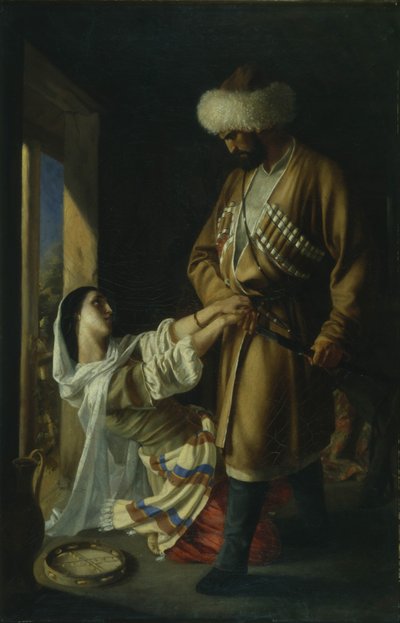 Leila i Khadji Abrek Po wierszu M. Lermontowa, 1852 autorstwa Nikolai Nikolayevich Ge